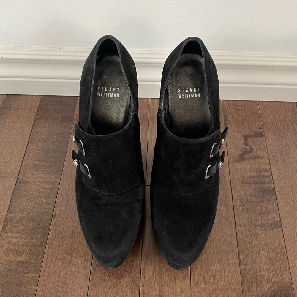 Stuart Weitzman Black Suede Buckle Pumps - Size 8 - Picture 5 of 12